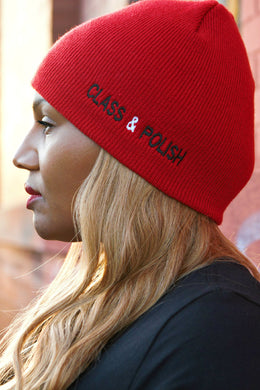 Class & Polish Beanie - Cardinal Red (Side embroider)