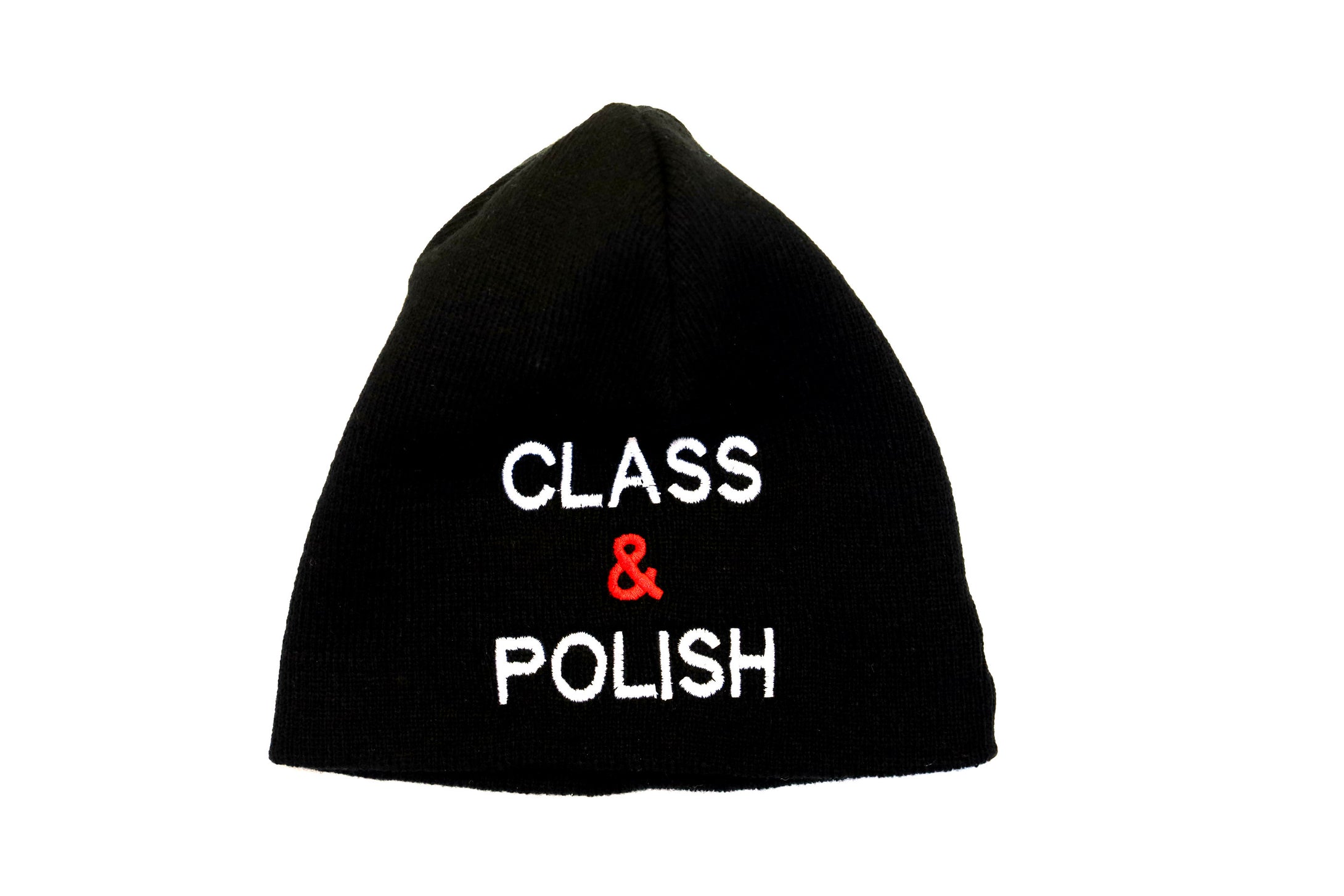 Stacked Class & Polish Beanie (Black, Side Embroider, Front Logo) 