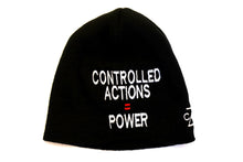 Load image into Gallery viewer,  Stacked Controlled Actions = Power Beanie (Black, Side Embroider, Front Logo)
