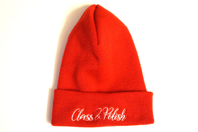 Class & Polish Signature Beanie - Cardinal Red (Side embroider) 