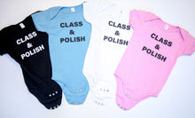 Load image into Gallery viewer, Class &amp; Polish Baby Onesie Display
